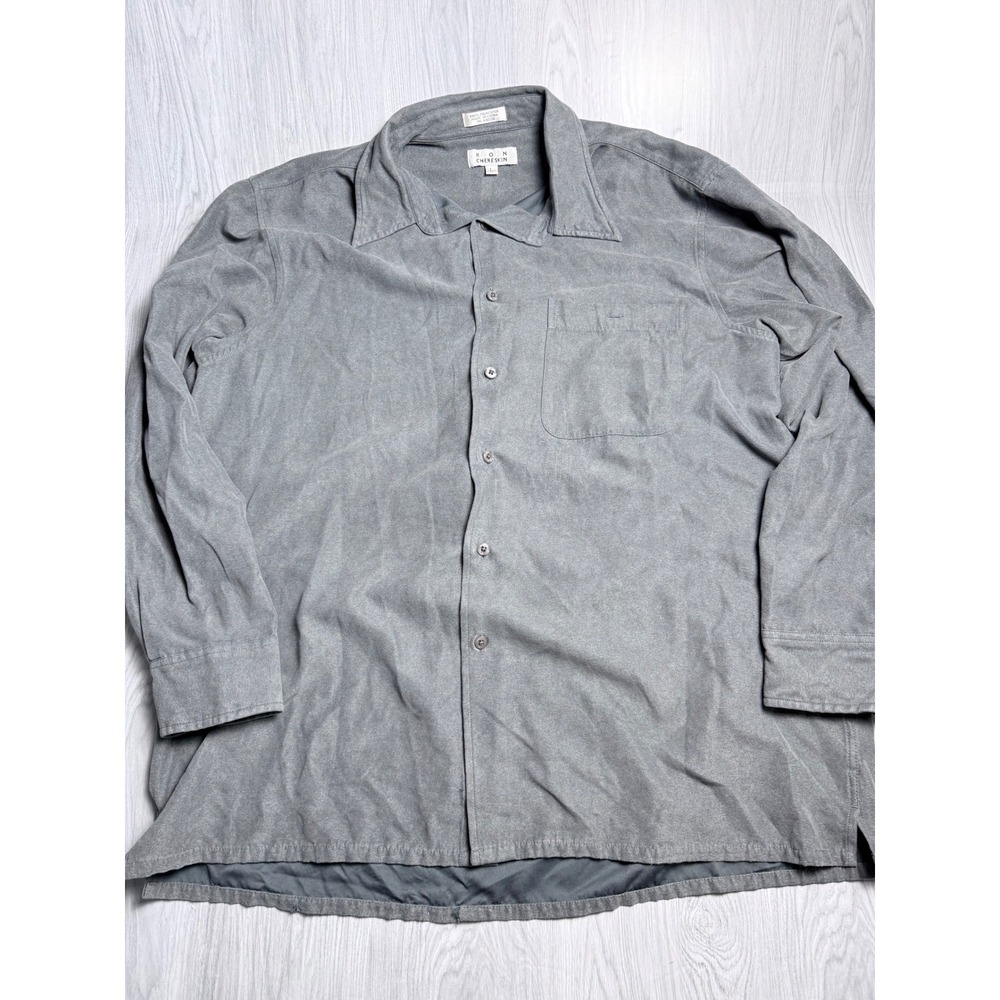 Ron Chereskin Mens Grey Faux Suede Button Down Shirt Long Sleeve Size Large L